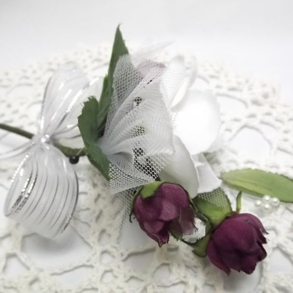 White Rose Silk Flower Boutonniere - Picture 4 of 5